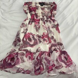Floral Strapless Dress - Pink and White